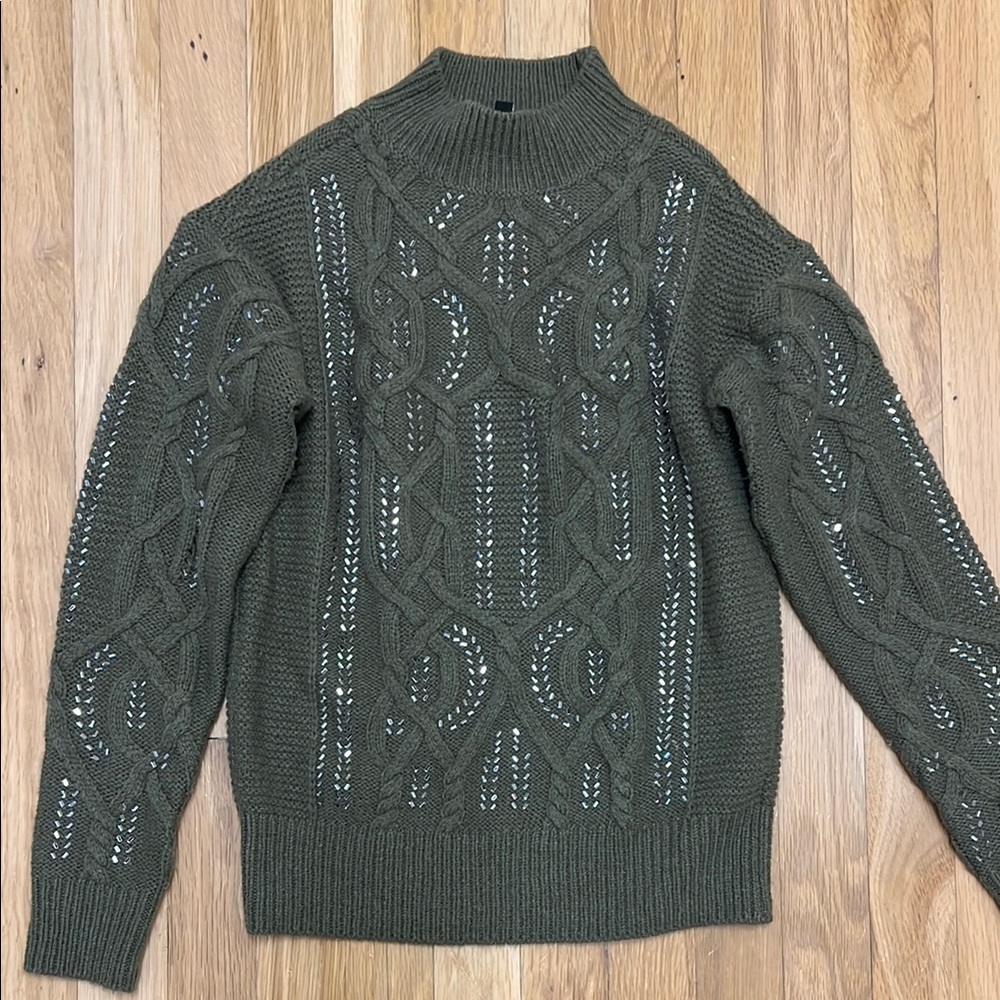 White House Black Market Olive Cable Knit Sweater